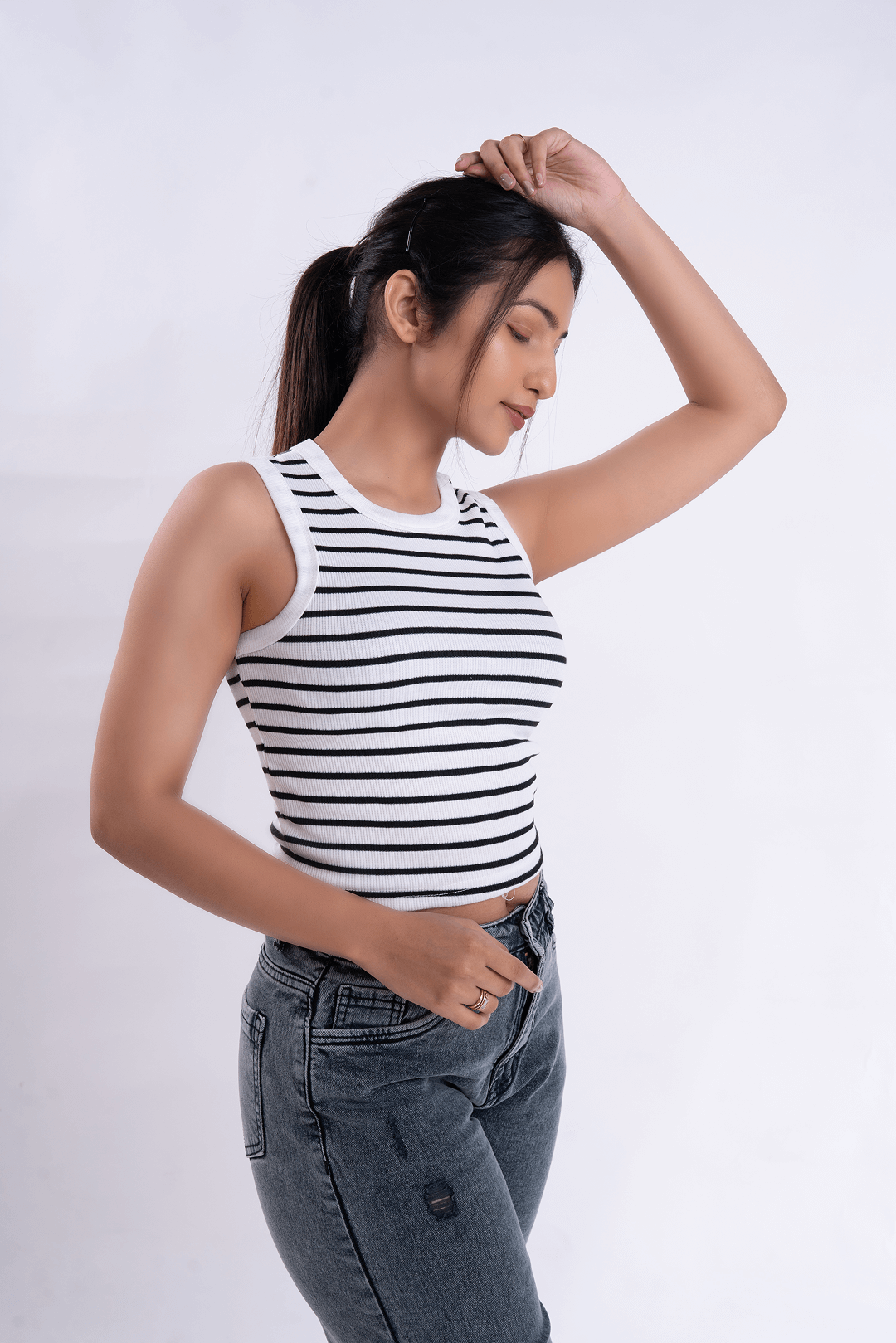 Black Stripe Ribbed Tank Top