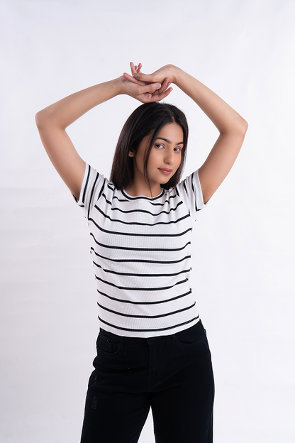 Black Stripe Half Sleeve Tee