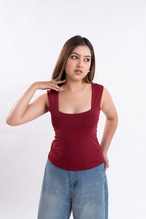 Maroon Square Neck Tank Top