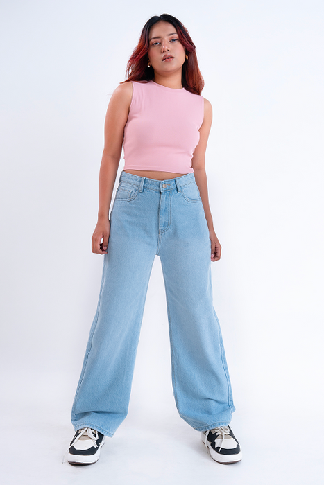 SIGNATURE Ice Blue Whisker Straight Fit Jeans