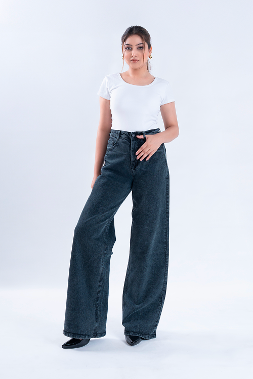 WAVE LEG Charcoal Grey Super Wide Leg jeans