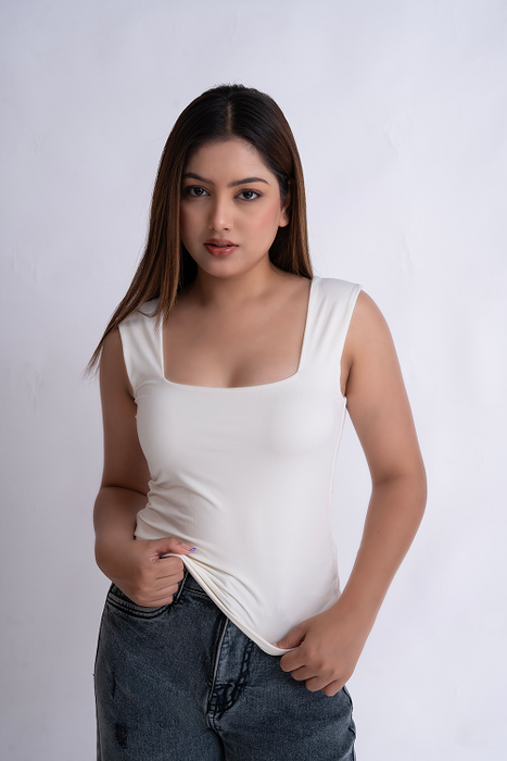 White Square Neck Tank Top