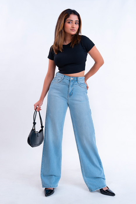 PREMIUM STRETCH Ice Blue High Waist Straight Fit Jeans