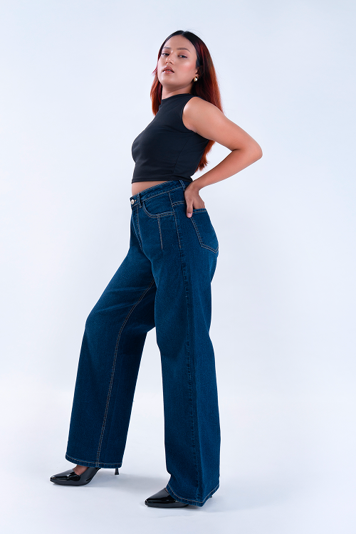 Deep Blue Darted Straight Fit Jeans