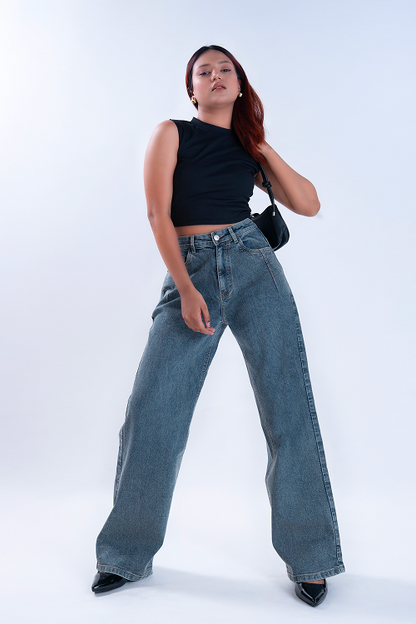 Faded Charcoal Darted Straight Fit Jeans