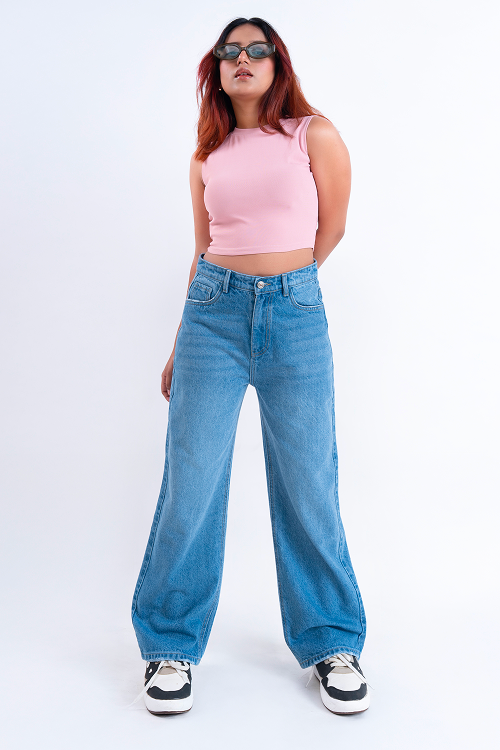 SIGNATURE  Stone Blue Whisker Straight Fit Jeans