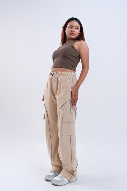 CLOUD FIT Beige String Parachute Pants