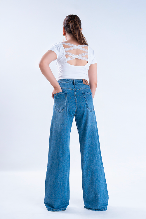 WAVE LEG Stone Blue Super Wide Leg Jeans