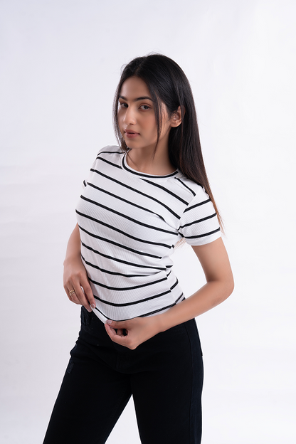 Black Stripe Half Sleeve Tee