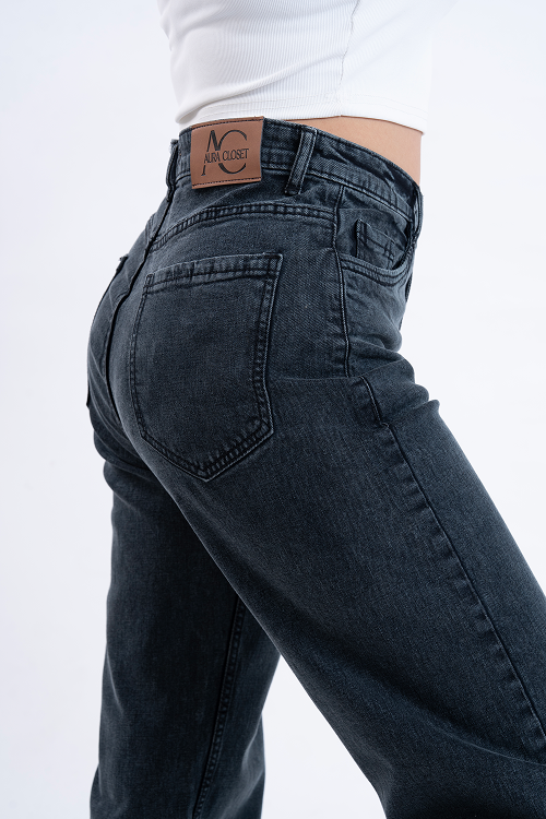PREMIUM STRETCH Grey High Waist Straight Fit Jeans