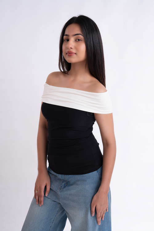 Black And White Off Shoulder Top