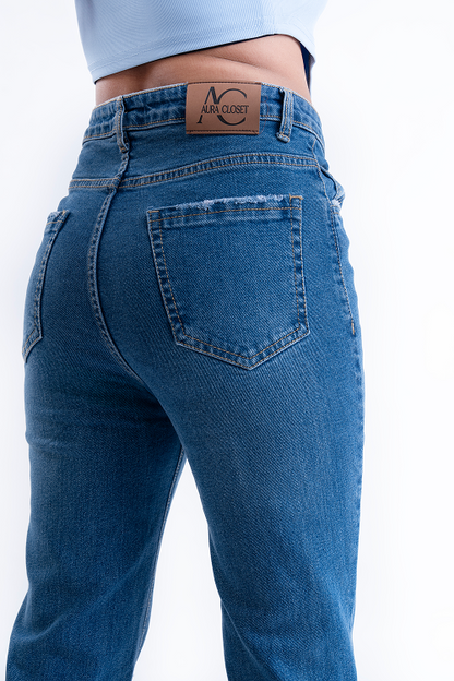CLASSIC Stone Blue Knee Distress Side Slit Bootcut Jeans