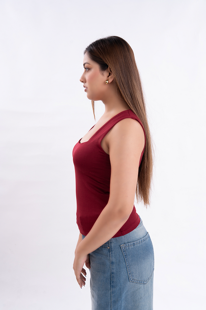 Maroon Square Neck Tank Top