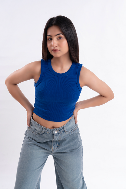 Indigo Blue Ribbed Tank Top