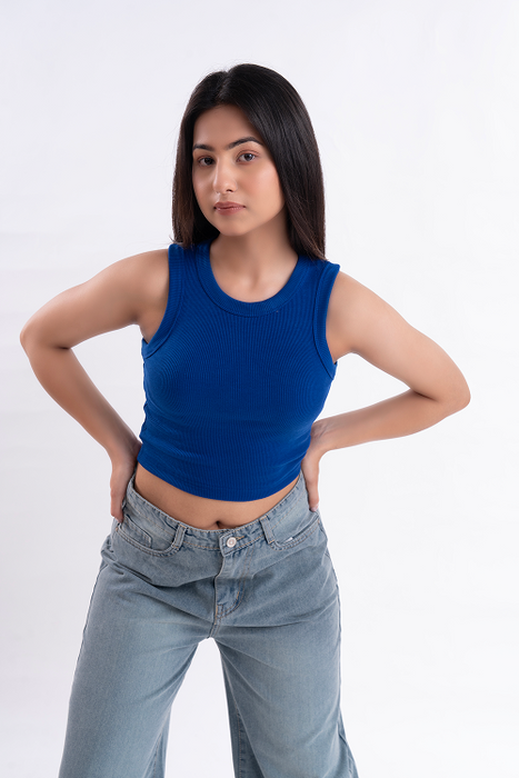 Indigo Blue Ribbed Tank Top