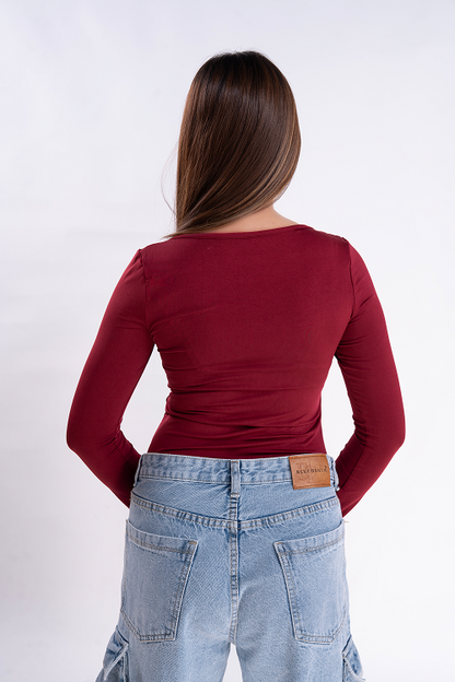 Maroom Scoop Neck Full Sleeve Top