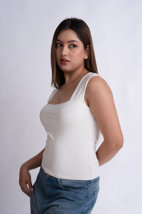 White Square Neck Tank Top