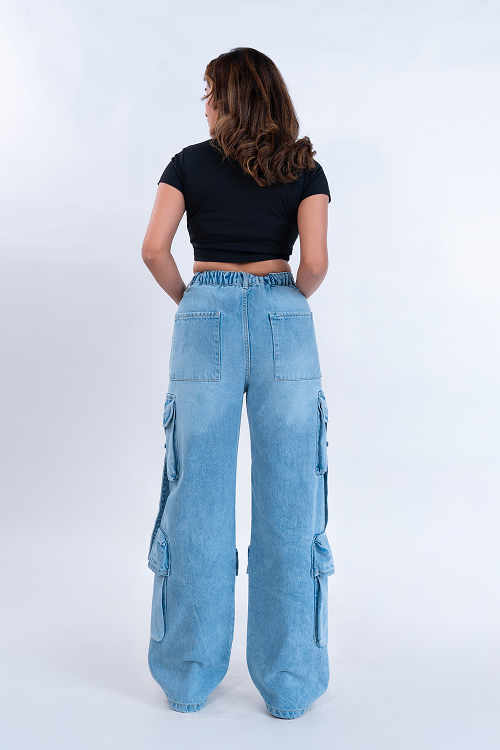 Stone Blue Street Pocket Baggy Fit HEAVY Cargo Jeans