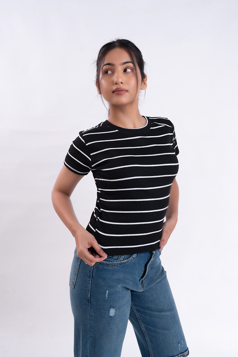 White Stripe Half Sleeve Tee