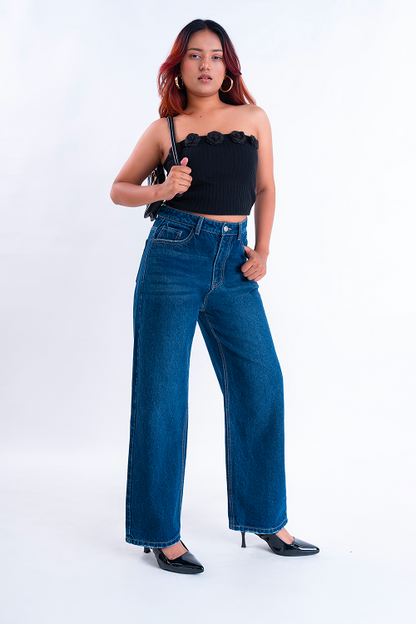 SIGNATURE Deep Blue Whisker Straight Fit Jeans