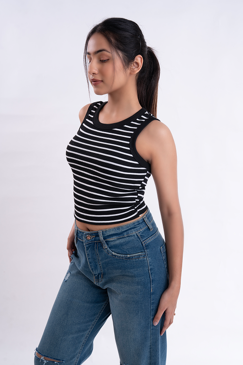 White Stripe Ribbed Tank Top