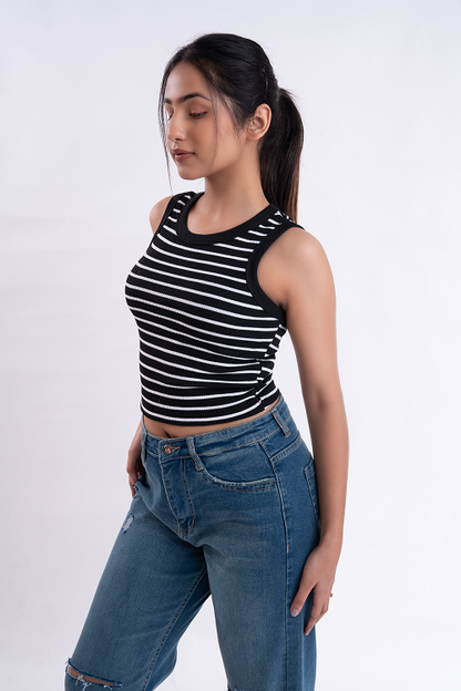 White Stripe Ribbed Tank Top