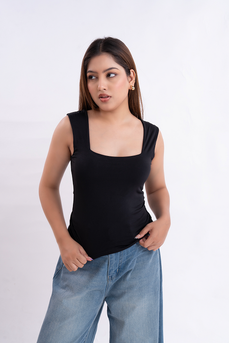 Black Square Neck Tank Top