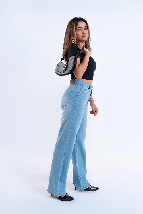 PREMIUM STRETCH Ice Blue High Waist Straight Fit Jeans