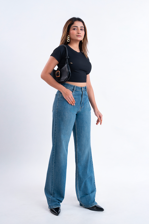 PREMIUM STRETCH Vintage Wash High Waist Staright Fit Jeans