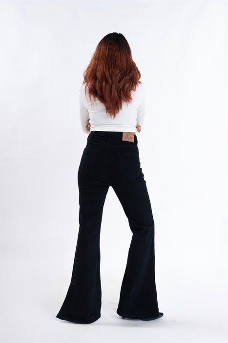 CLASSIC Black Knee Distress Side Slit Bootcut Jeans