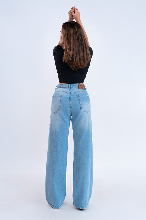 PREMIUM STRETCH Ice Blue High Waist Straight Fit Jeans