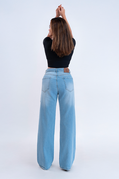 PREMIUM STRETCH Ice Blue High Waist Straight Fit Jeans