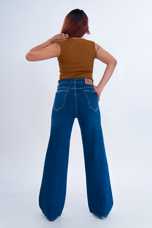 PREMIUM Stretchable Semi Raw-Hem Deep Blue Whisker Straight Fit Jeans