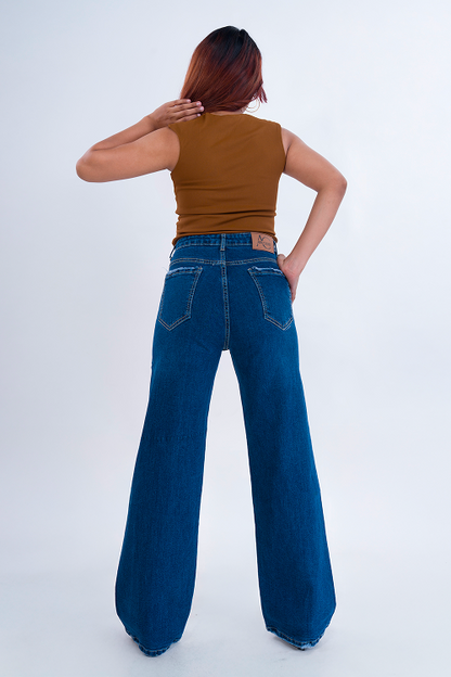PREMIUM Stretchable Semi Raw-Hem Deep Blue Whisker Straight Fit Jeans