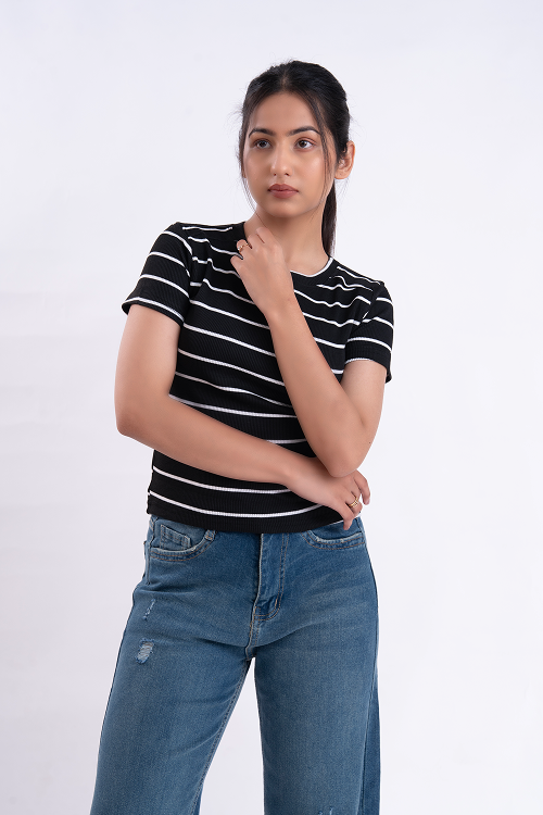 White Stripe Half Sleeve Tee