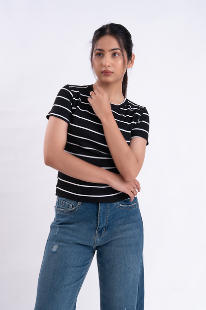 White Stripe Half Sleeve Tee