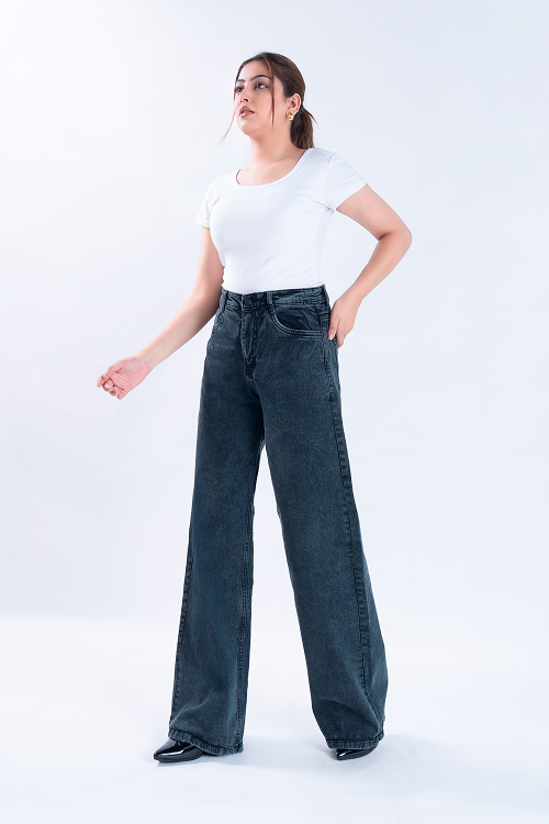WAVE LEG Charcoal Grey Super Wide Leg jeans