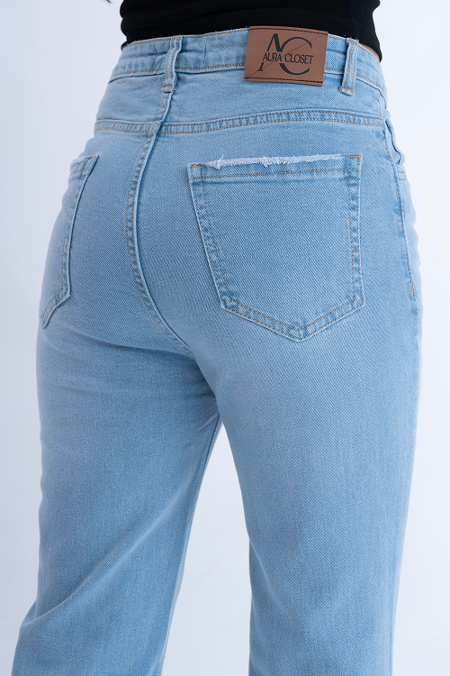 CLASSIC Ice Blue Knee Distress Side Slit Bootcut Jeans