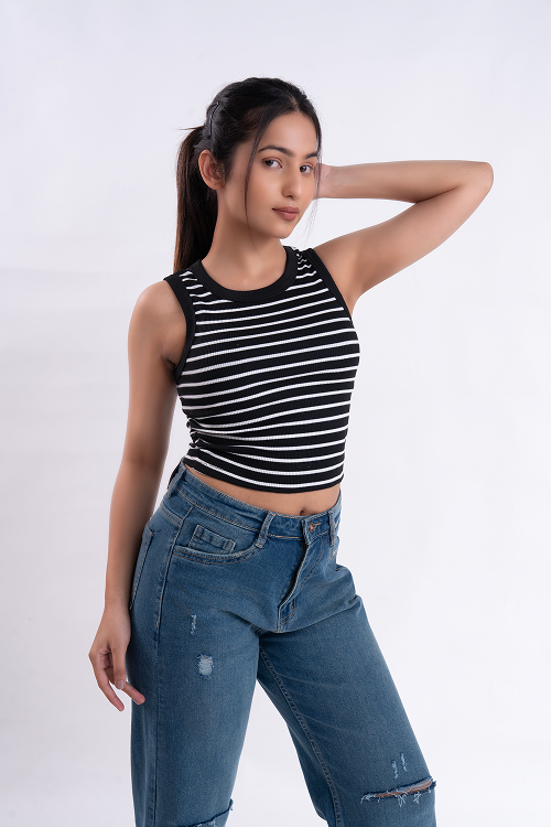 White Stripe Ribbed Tank Top