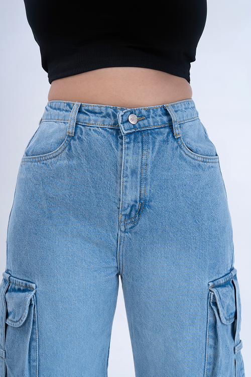 Stone Blue Street Pocket Baggy Fit HEAVY Cargo Jeans