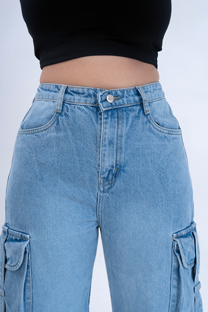 Stone Blue Street Pocket Baggy Fit HEAVY Cargo Jeans