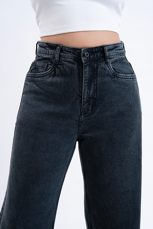 PREMIUM STRETCH Grey High Waist Straight Fit Jeans
