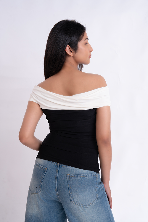 Black And White Off Shoulder Top