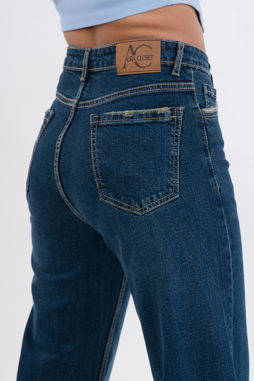 PREMIUM Stretchable Semi Raw-Hem Dark Vintage Whisker Straight Fit Jeans