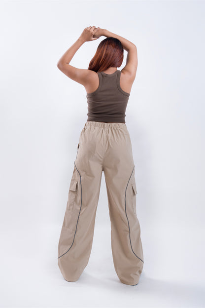 CLOUD FIT Beige String Parachute Pants