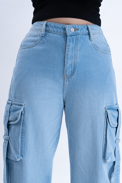 Ice Blue Street Pocket Baggy Fit HEAVY Cargo Jeans