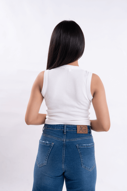Baby Pink Bow Embroiderd Ribbed Tank Top