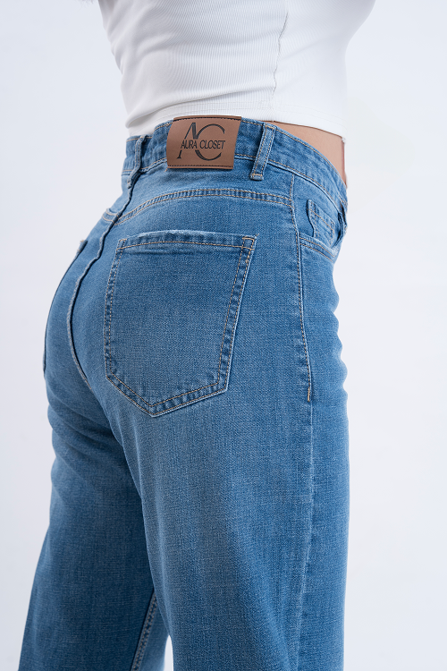 PREMIUM STRETCH Stone Blue High Waist Straight Fit Jeans