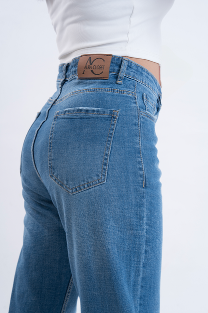 PREMIUM STRETCH Stone Blue High Waist Straight Fit Jeans
