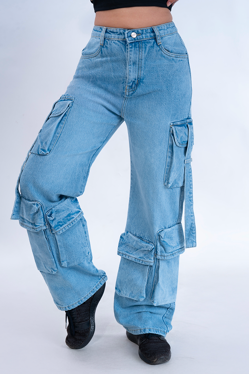 Stone Blue Street Pocket Baggy Fit HEAVY Cargo Jeans
